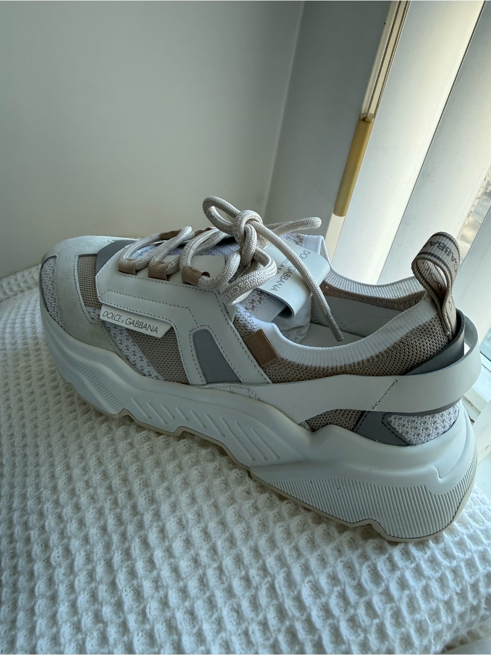 Dolce & Gabbana Beige, White and Gray Chunky Mesh Sneaker - Picture 4 of 5